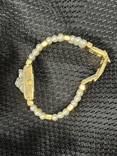 Quartz Crystal w/ Faux pearl and Gold trim infused with Healing Energy