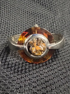 SILVER/BROWN BANGLE WITH TIGERS EYE STONE INFUSED WITH HEALING ENERGY