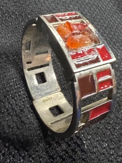 ORANGE/SILVER BANGEL WITH CARNELIAN STONE INFUSED WITH HEALING ENERGY