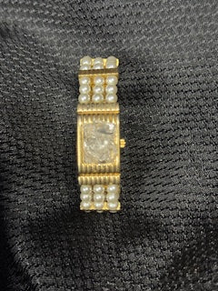 Quartz Crystal w/ Faux pearl and Gold trim infused with Healing Energy